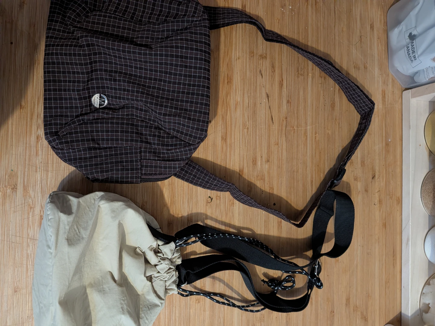 Grid Pattern Crossbody Bag with Drawstring Pouch
