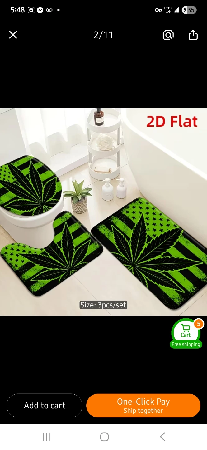 NEW 3 Piece Marijuana Leaf Bath Mat Set 💚 - photo 3
