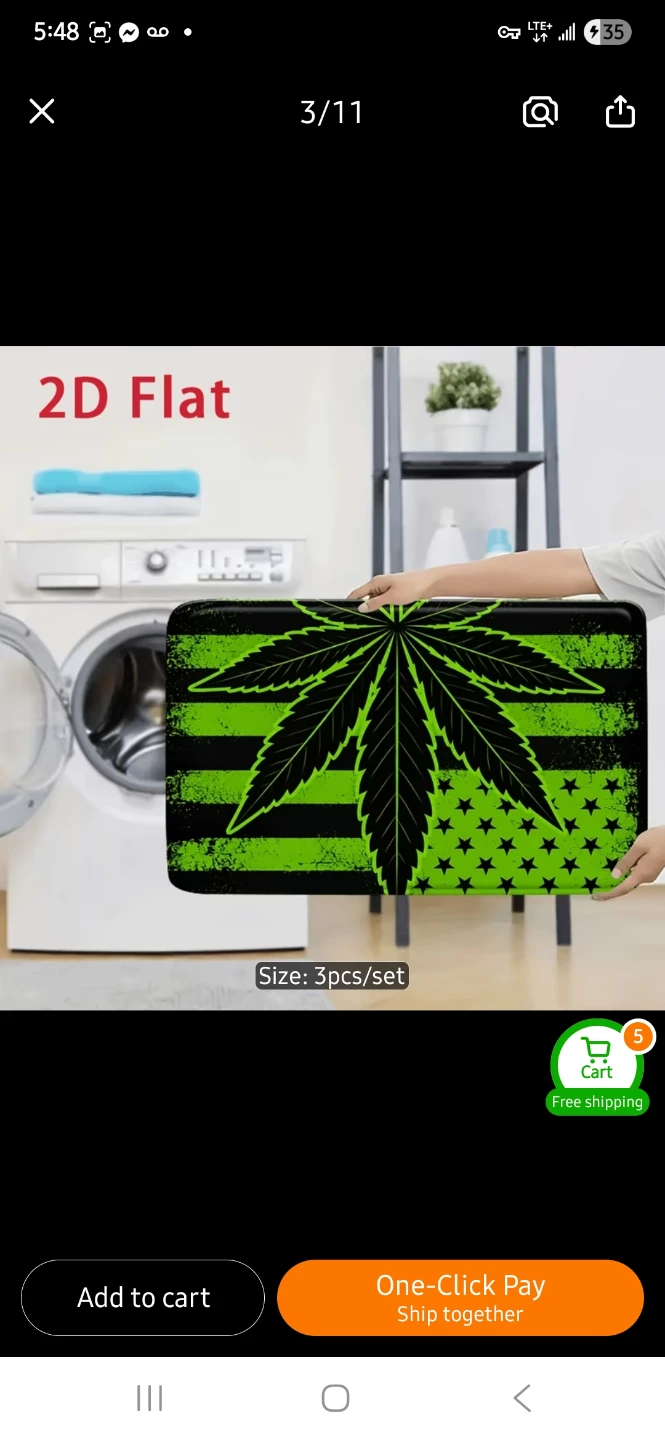 NEW 3 Piece Marijuana Leaf Bath Mat Set 💚 - photo 5