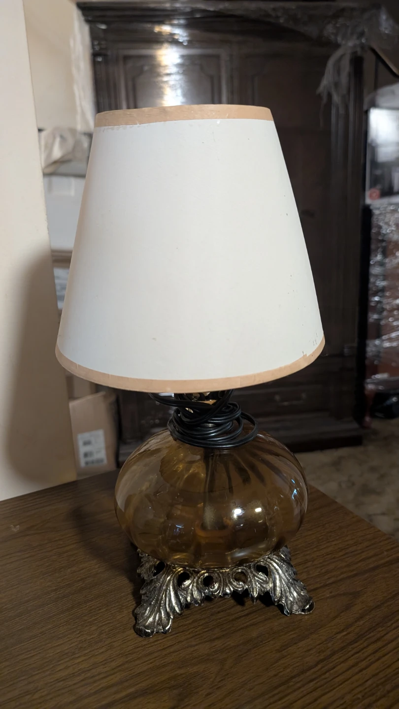 Amber Glass Accent Lamp with Ornate Base - photo 2