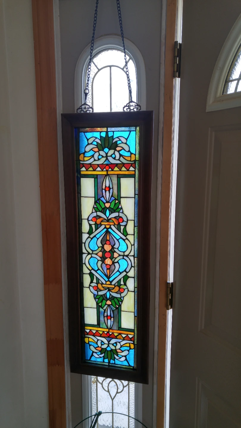 Stained Glass Window Panel with Hanging Chain