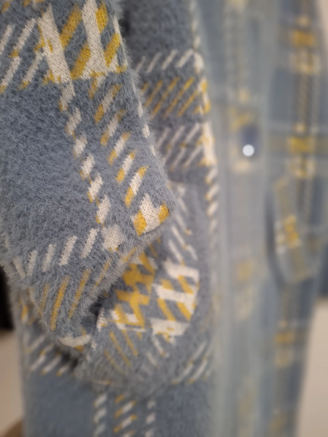 Blue Plaid Fuzzy Cardigan Jacket