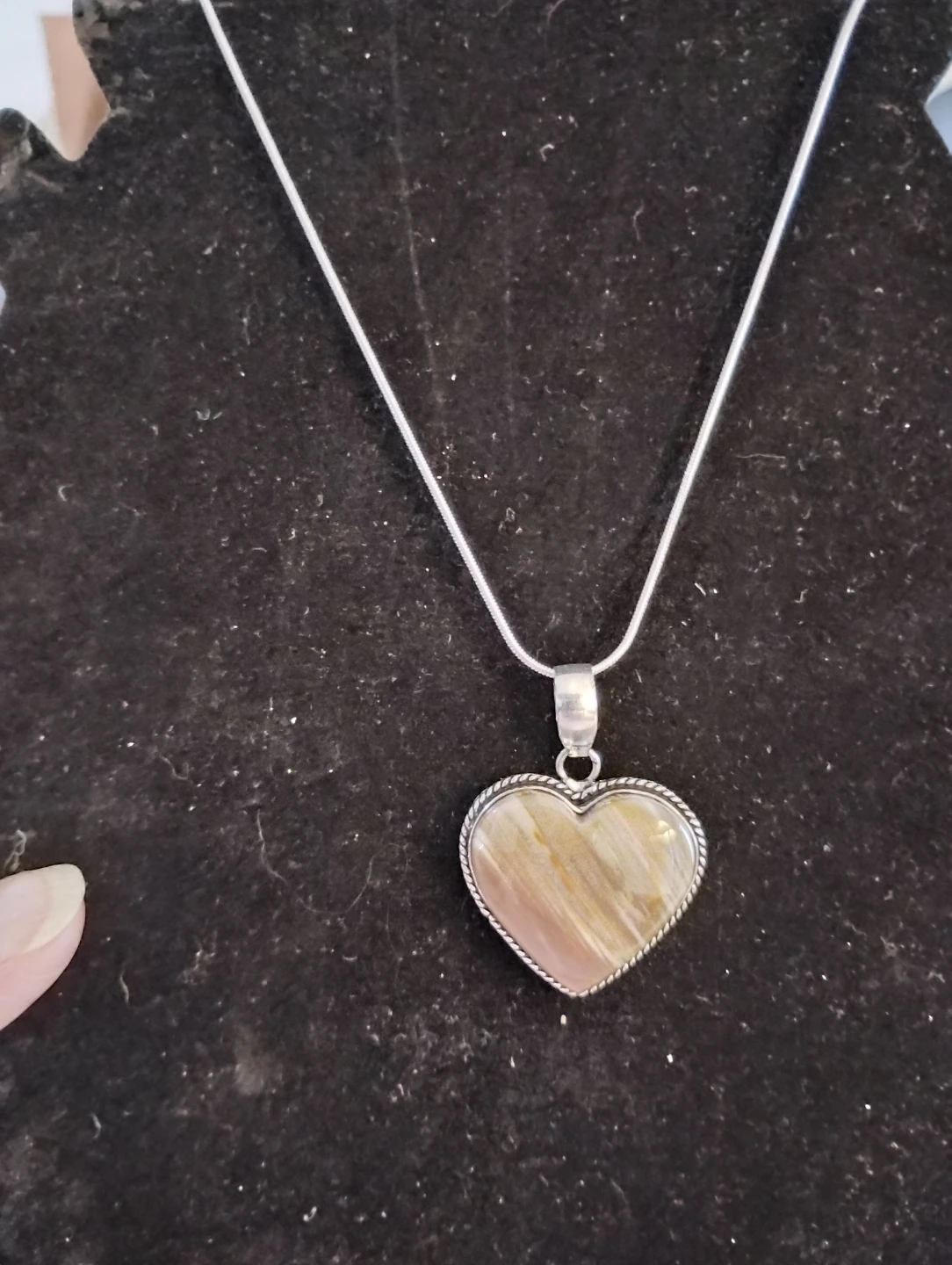 Sterling Silver Banded Agate Heart  Necklace - photo 2