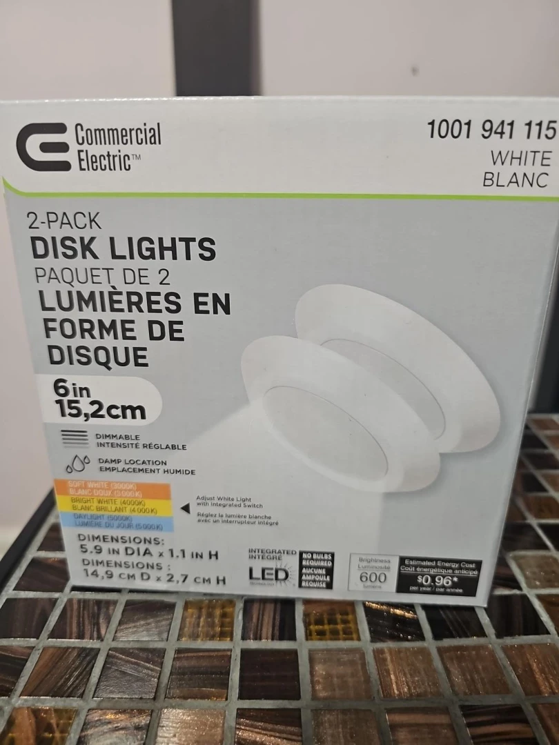 Commercial Electric 6" LED Disk Lights – 2 Pack – Brand New