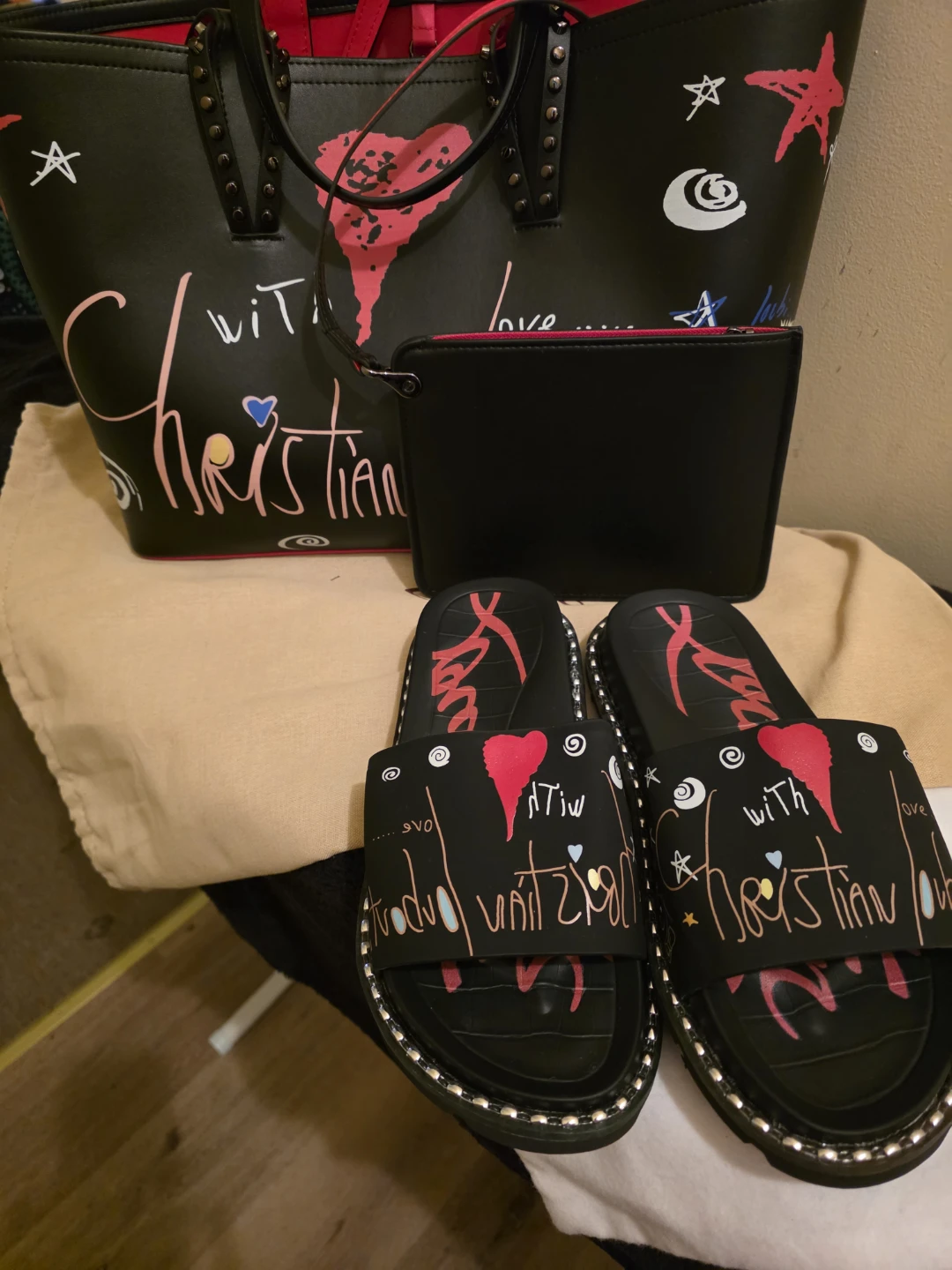 Christian Louboutin Tote Bag and Slides Set