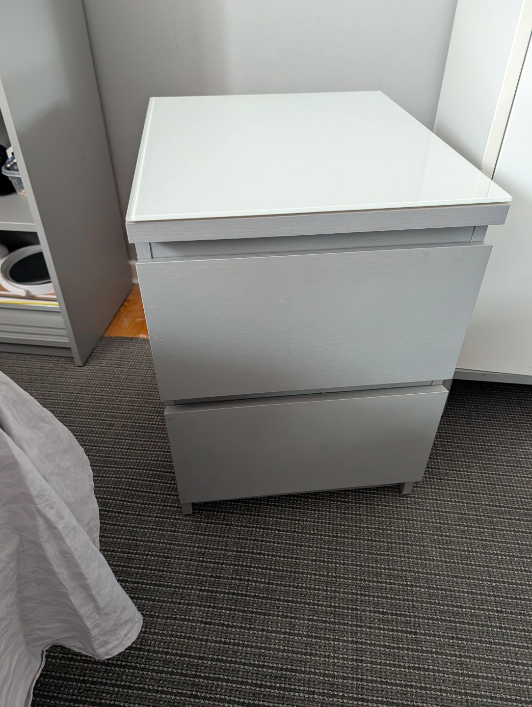 Grey 2-Drawer Nightstand with Glass Top - photo 5
