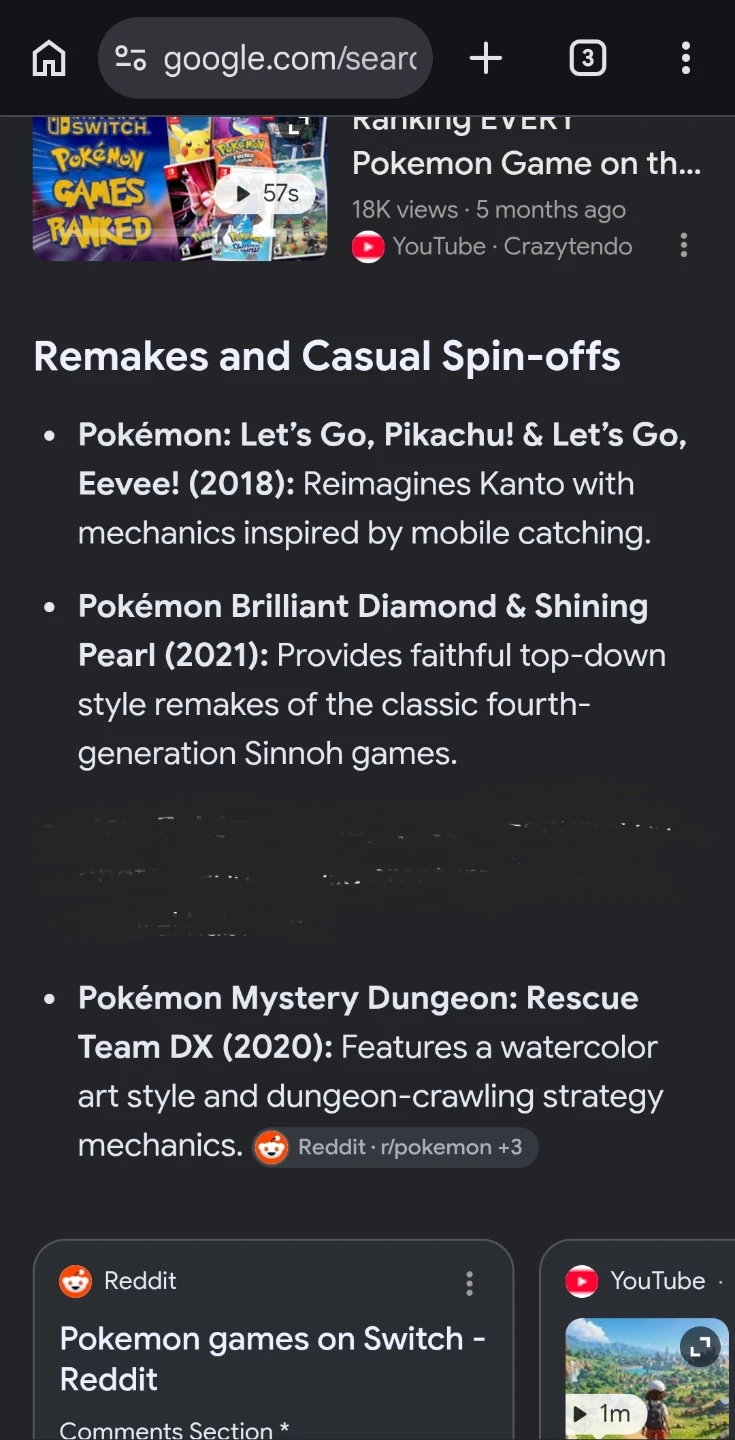 Pokemon switch 1 games