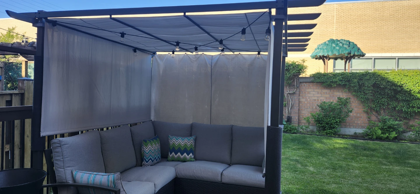 Outdoor Pergola with Sectional Sofa and String Lights - photo 5