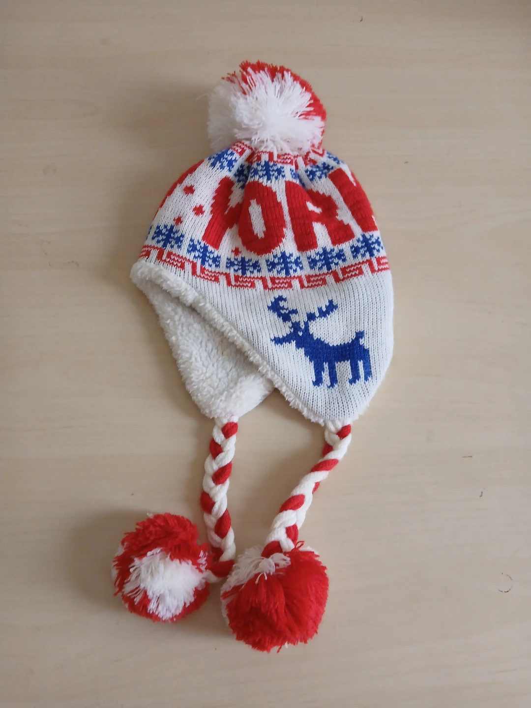 Kids Winter Hat with Poms and Reindeer Design - photo 3
