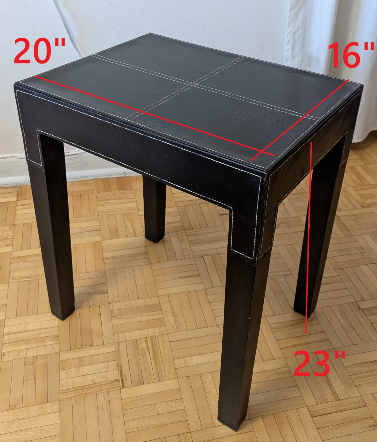 Antique Vintage Leather Wrapped Table End Table, Coffee