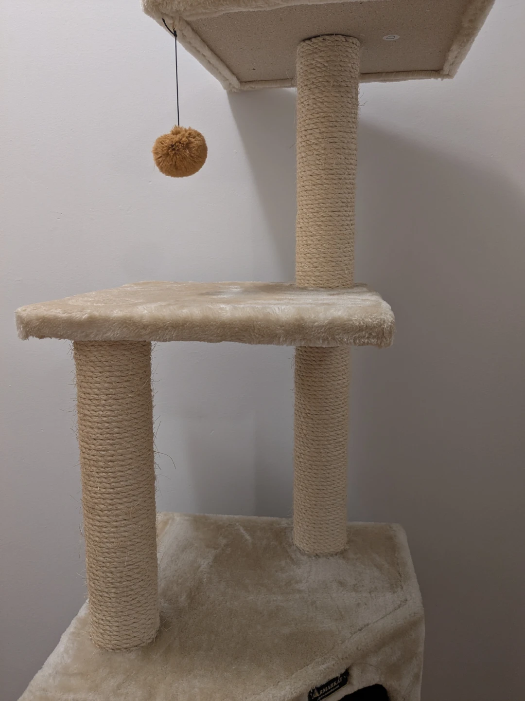 Beige Cat Tree Condo with Dangling Toy