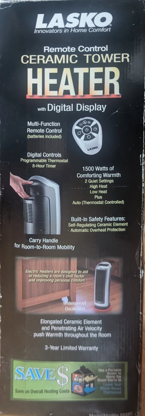 Lasko Remote Control Ceramic Tower Heater (model# 5532C) - photo 2