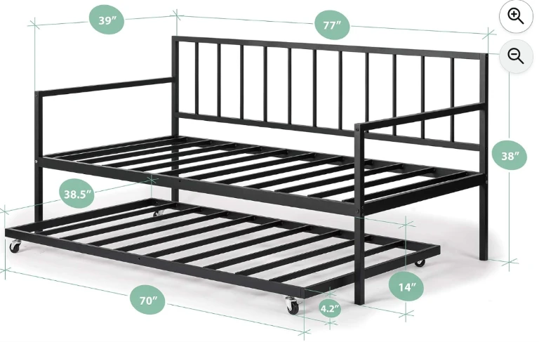 Black Metal Daybed with Trundle