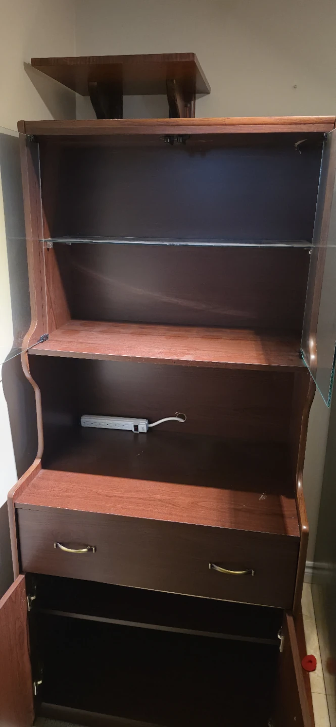Dark Brown Wooden Hutch with Glass Display Cabinet - photo 2
