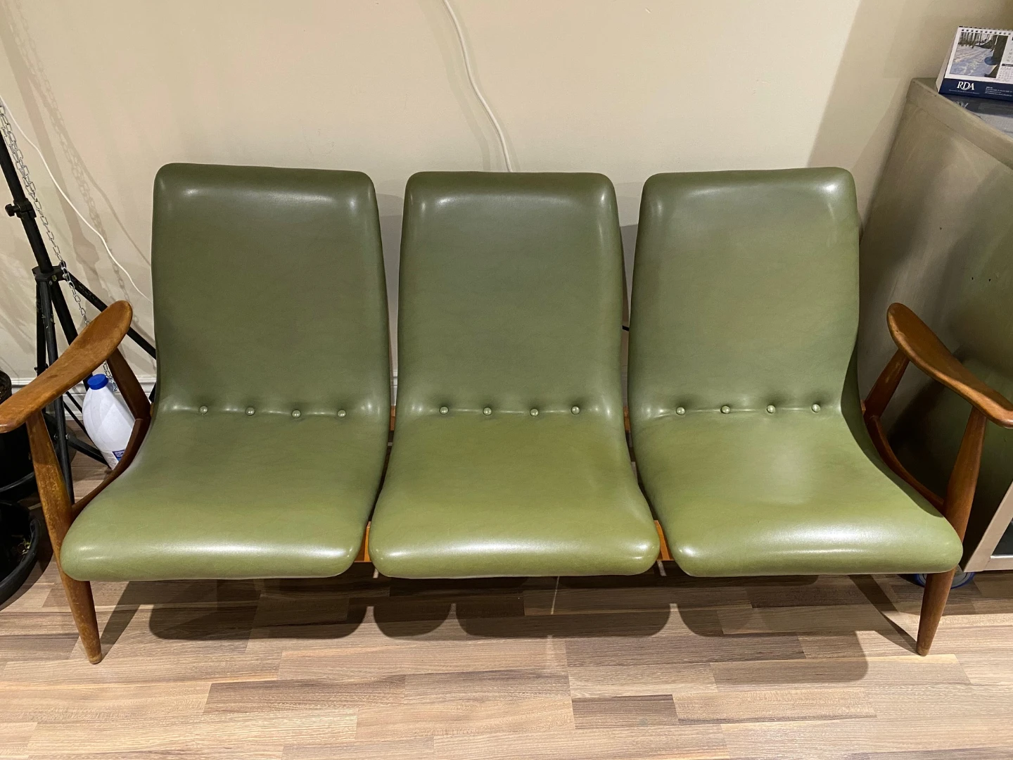 Vintage Rose wood Green faux Leather Armchair