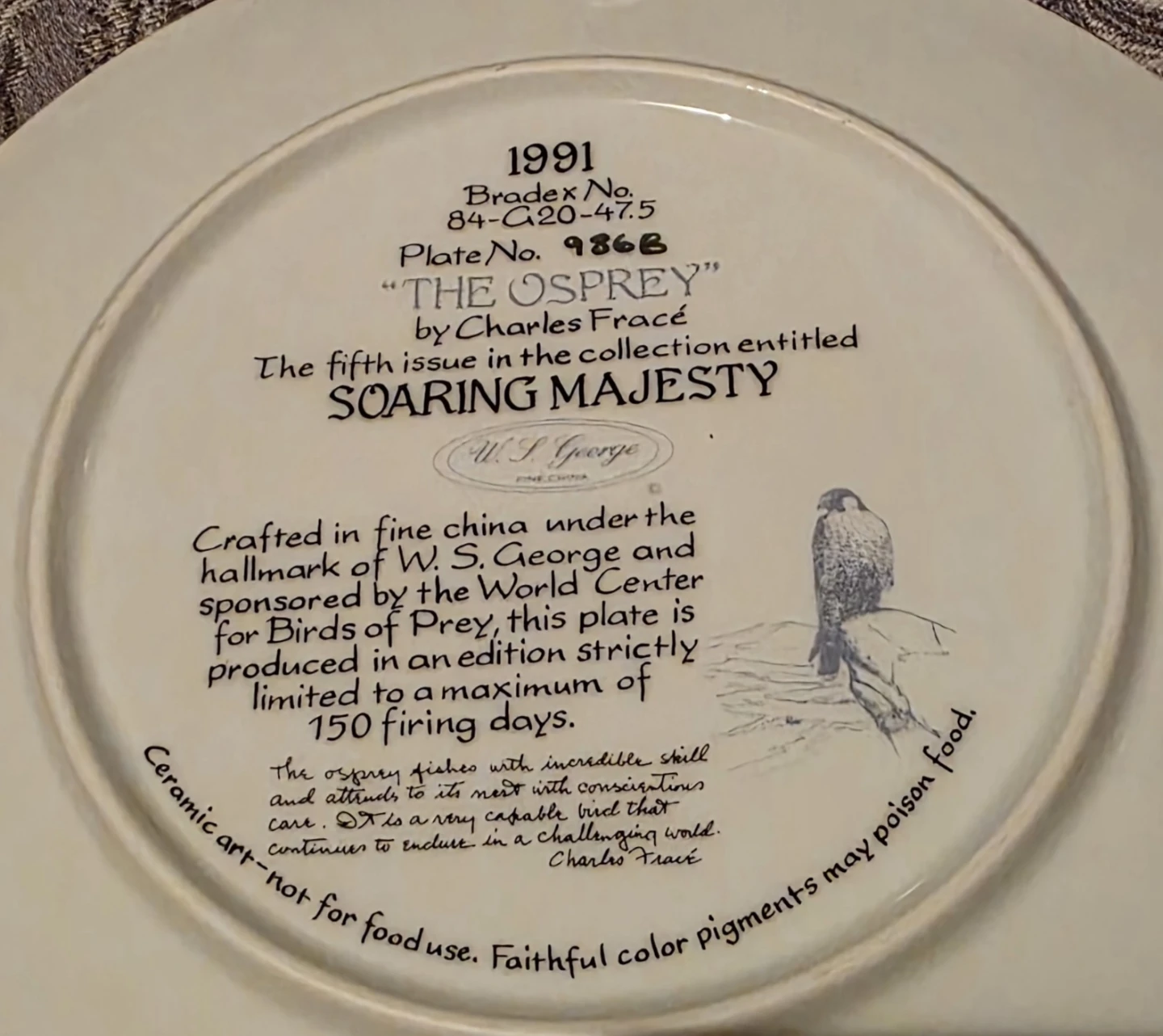 The Osprey Collector Plate by Charles Fracé - 1991 - photo 2