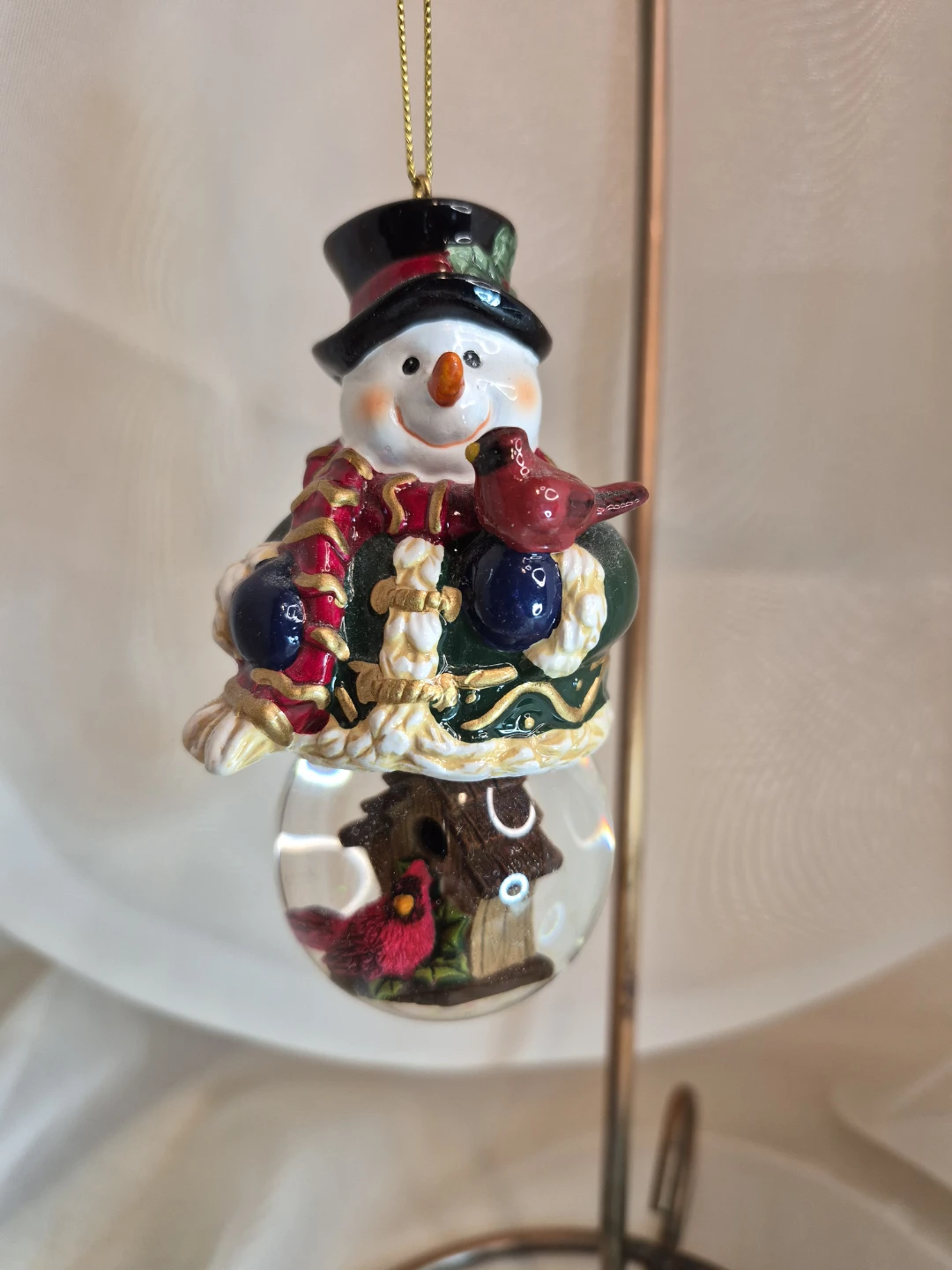 Snowman Snow Globe Hanging Christmas Ornament w/Cardinals - photo 2