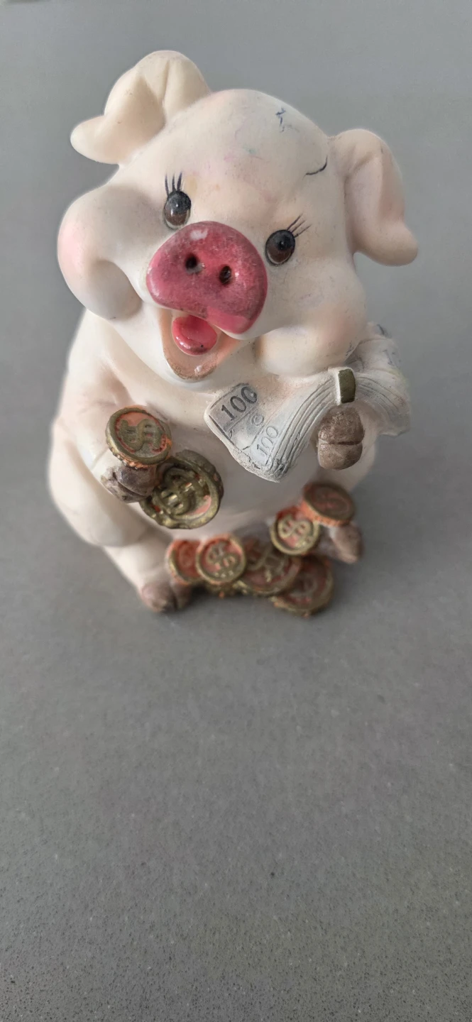 Ceramic Piggy Bank with Money Figure