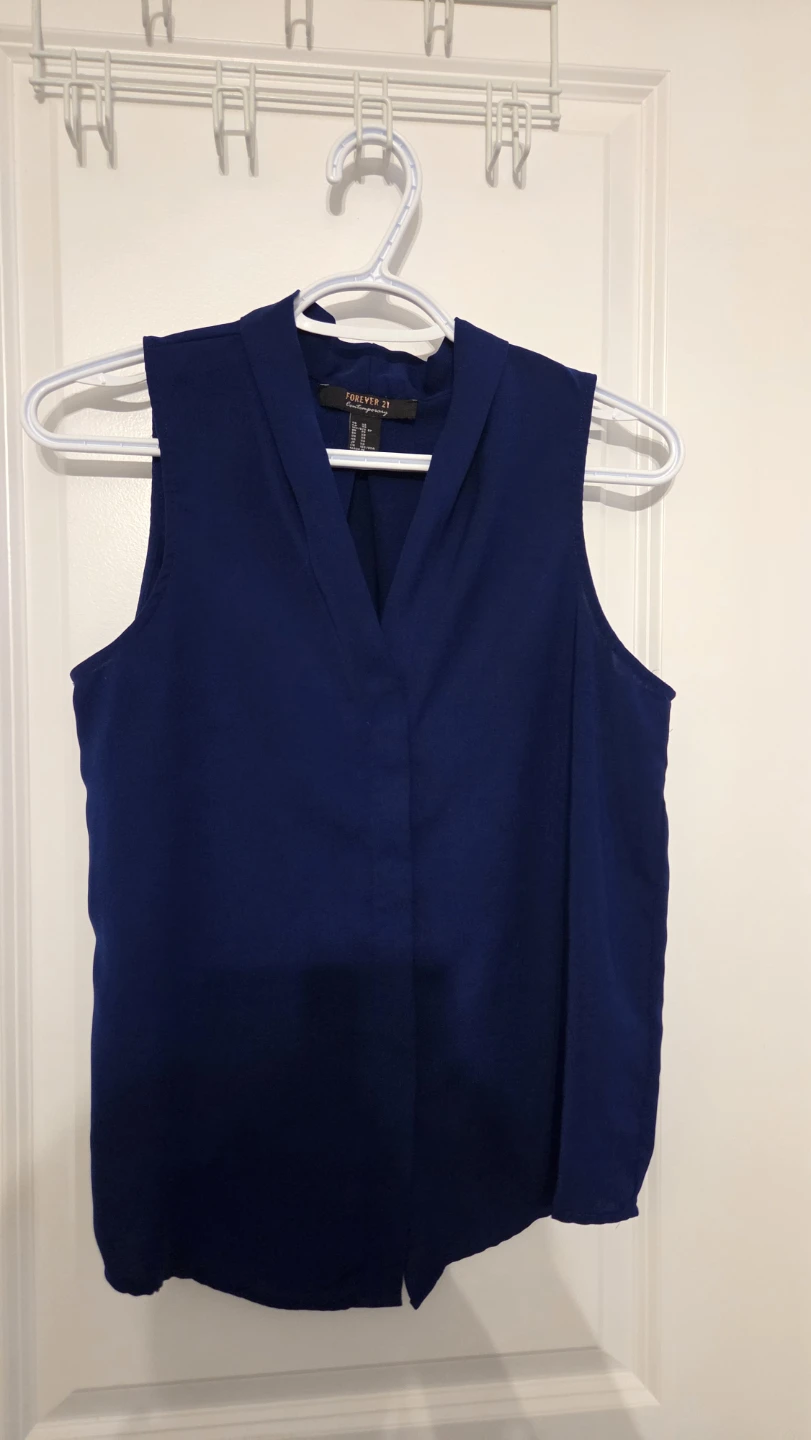 Forever 21 Royal Blue Sleeveless V-Neck Blouse