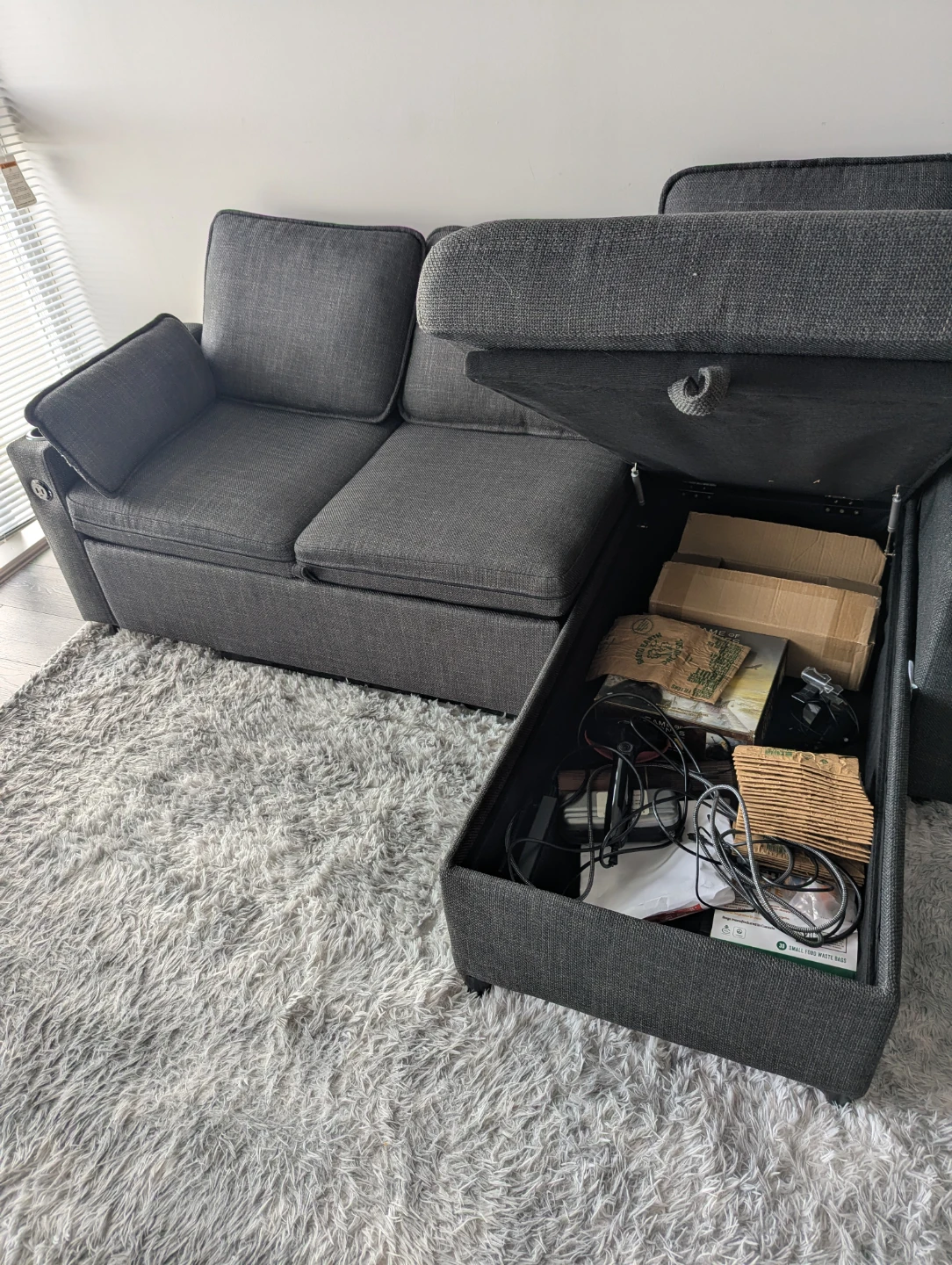 Dark grey sectional sofa with storage - photo 2