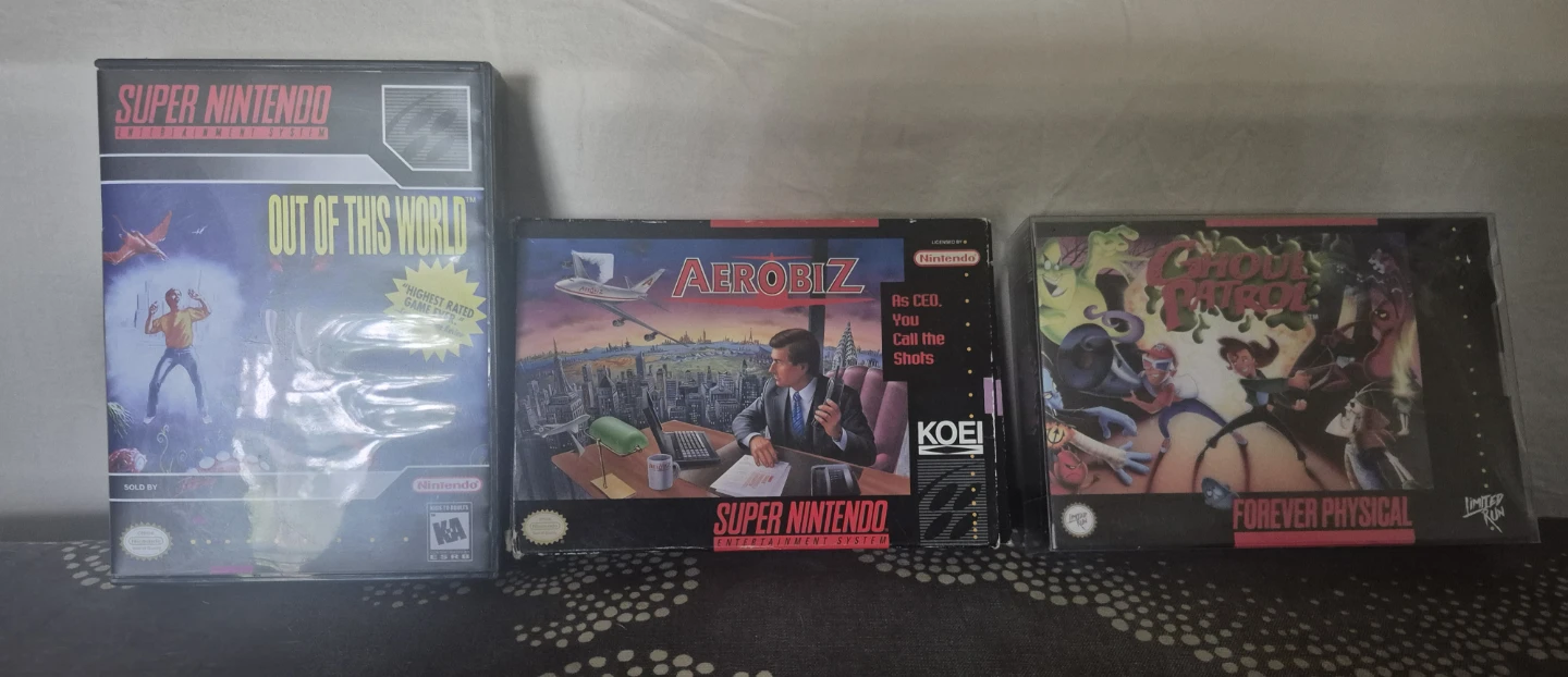 Super Nintendo Games - Out of This World, Aerobiz, Ghoul Patrol