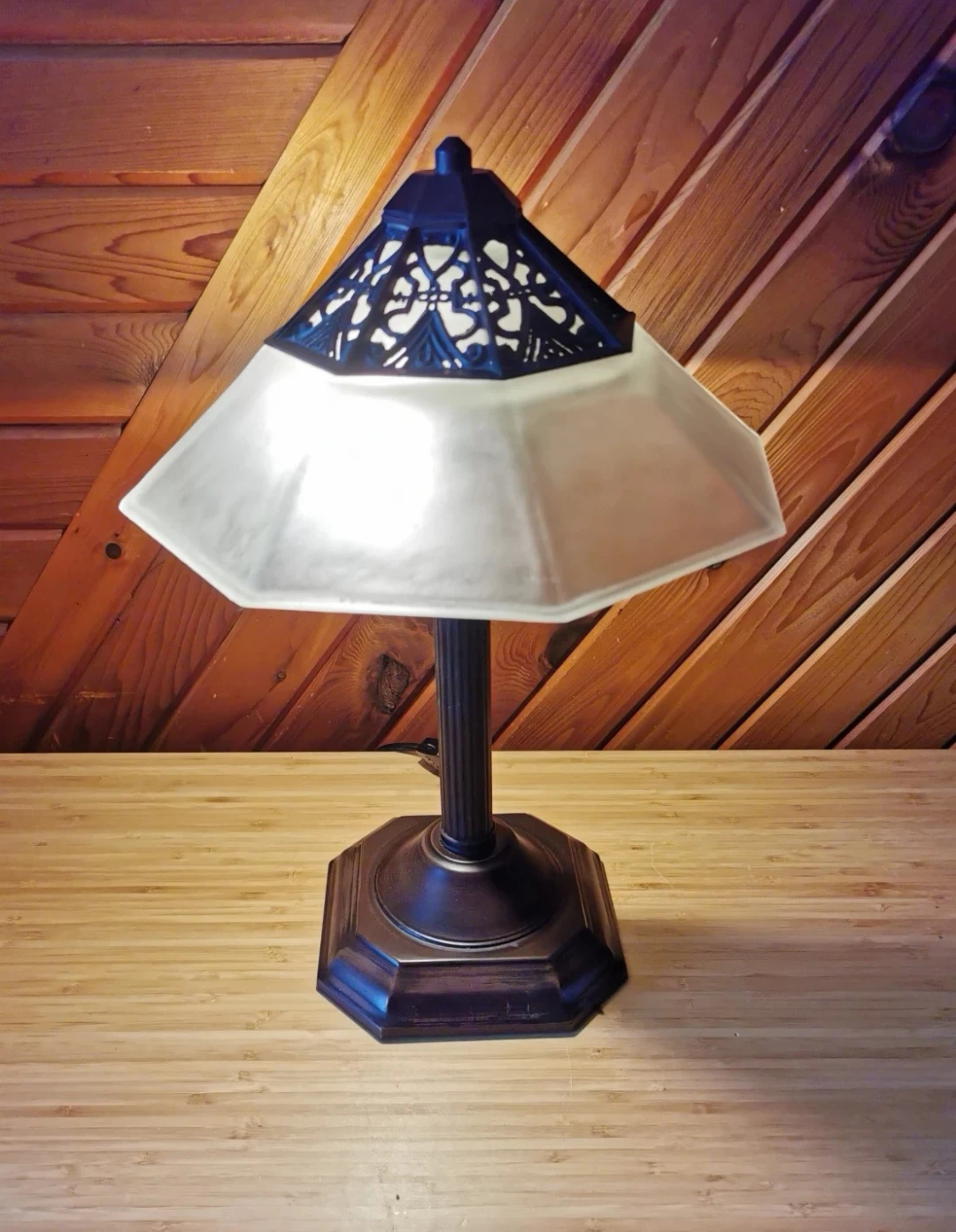 Vintage Heavy Frosted Glass Table Lamp - photo 2