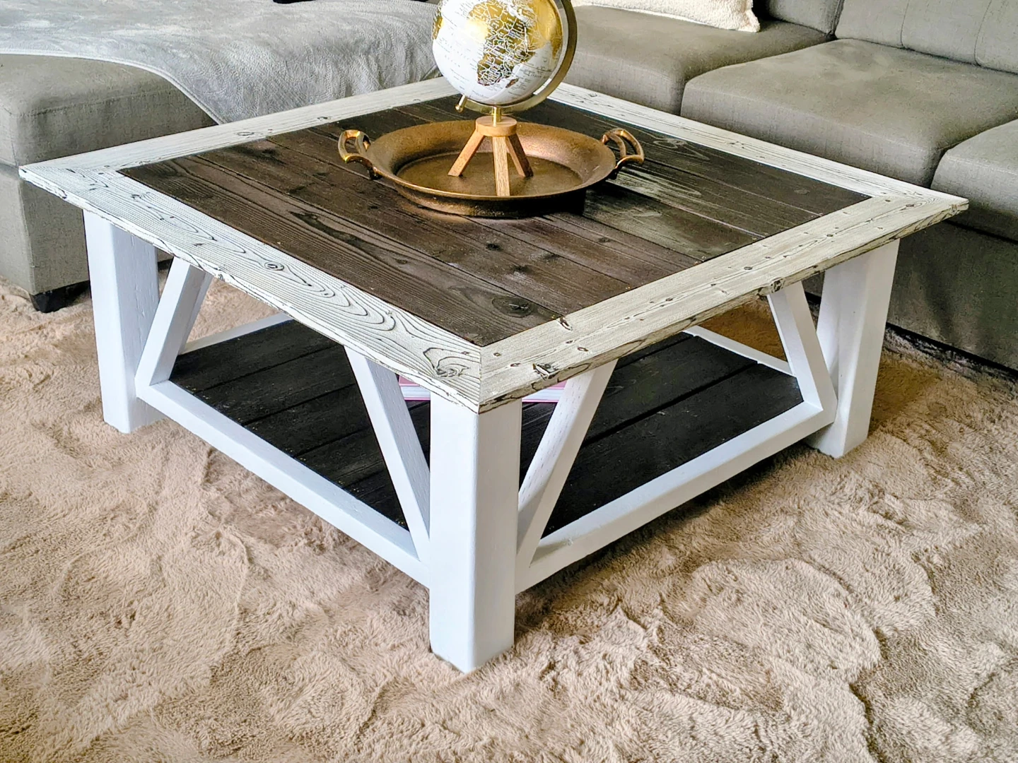 Farmhouse Coffee Table with Shelf - photo 2