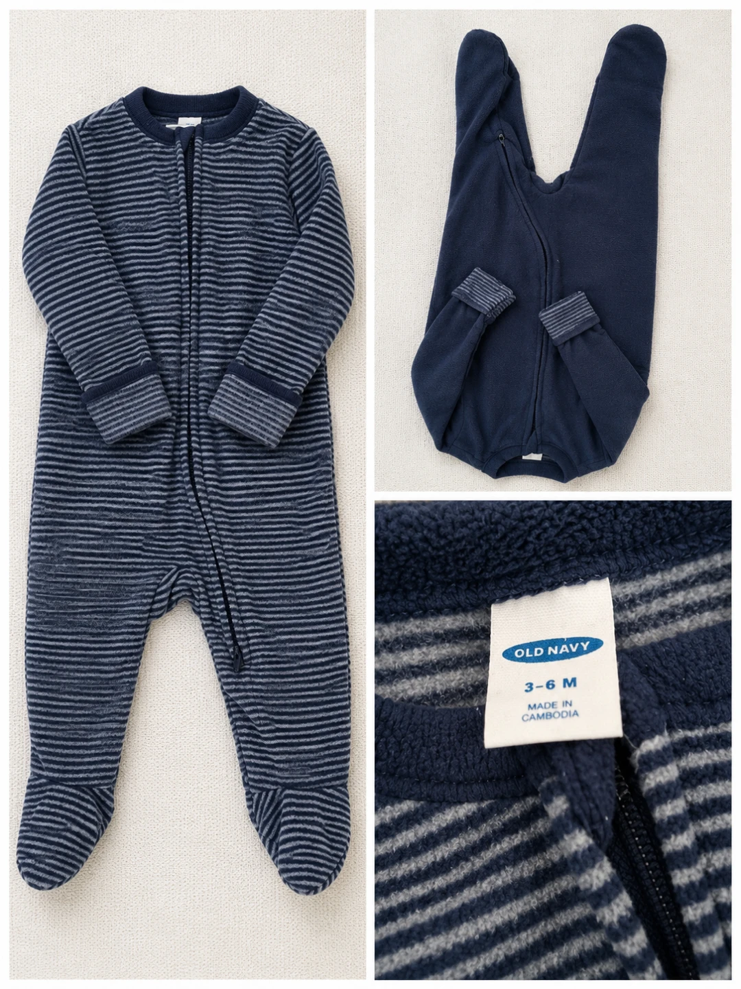2 piece Old Navy Baby Zip-Up Fleece Footed Pajamas - 3-6 Months
