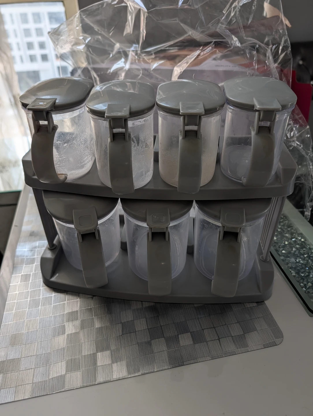Set of 6 Grey Spice Jars with Stand - photo 4