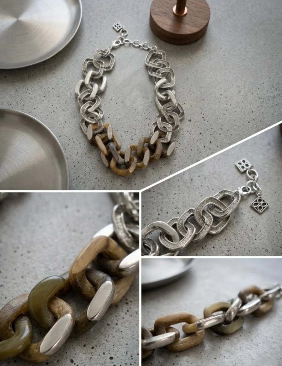 Wood and Metal Mixed Chunky Link Necklace - photo 2