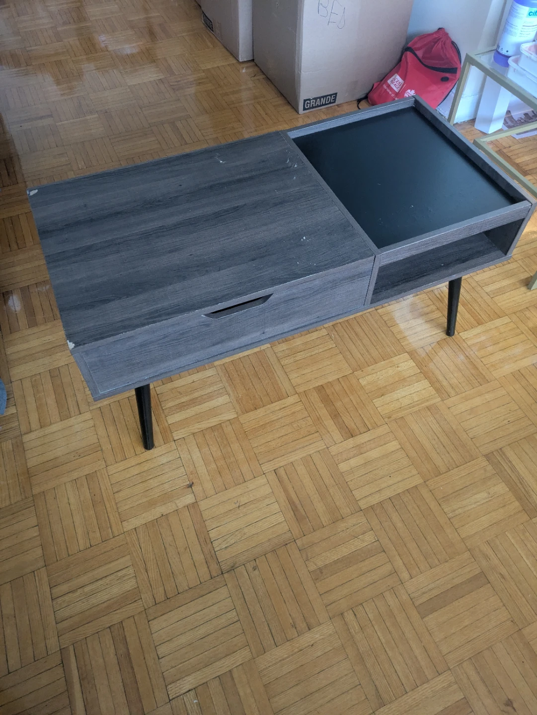 Modern dark Wood Grain Coffee Table with Storage
