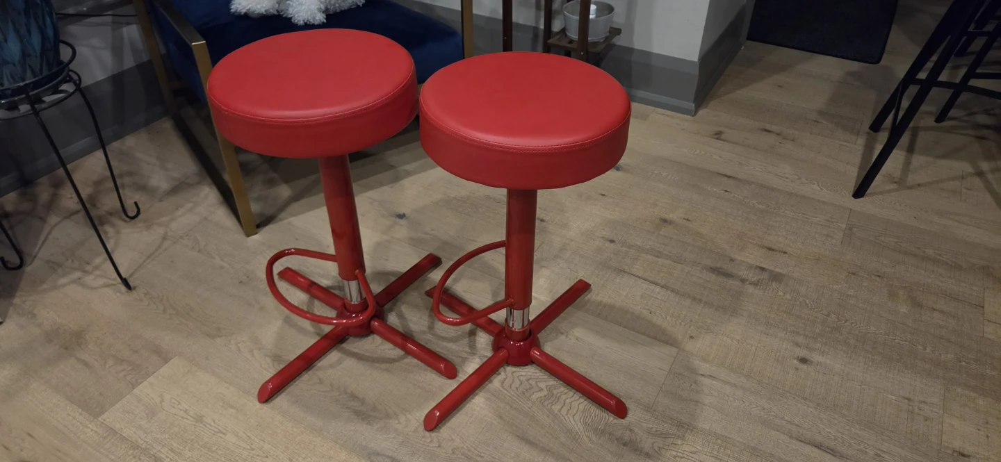 Pair of Red Faux Leather Bar Stools