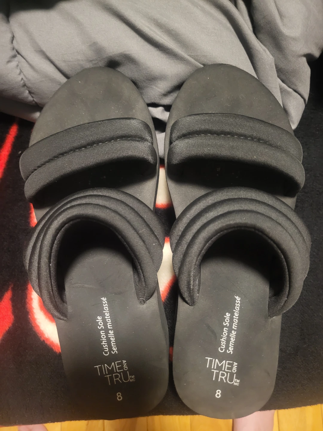 Time and Tru Black Padded Slide Sandals Size 8