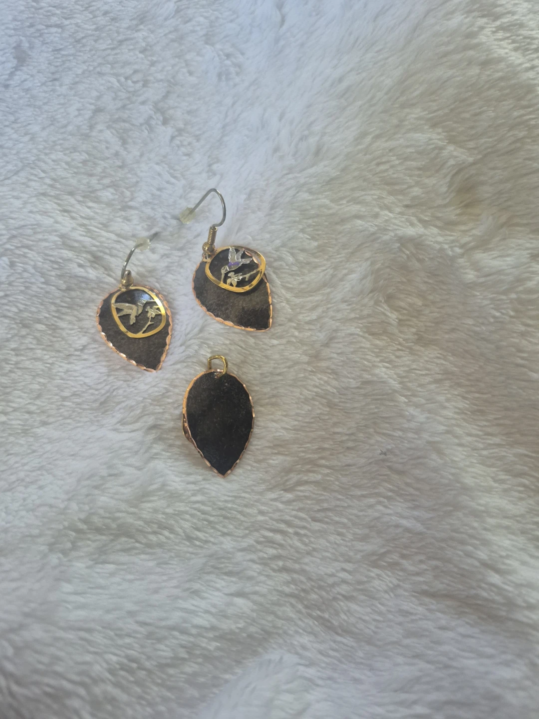Copper Leaf Hummingbird Earrings and Pendant - photo 3