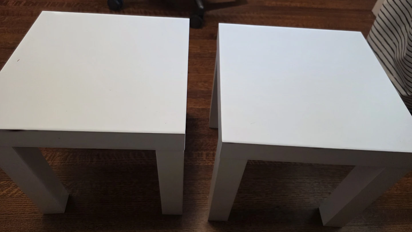 2 small white lack Ikea  table