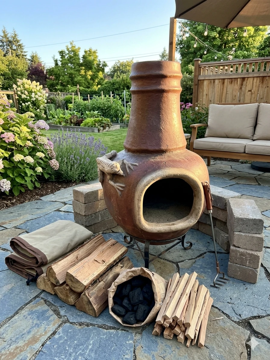 Terracotta Chiminea with Lizard Accent