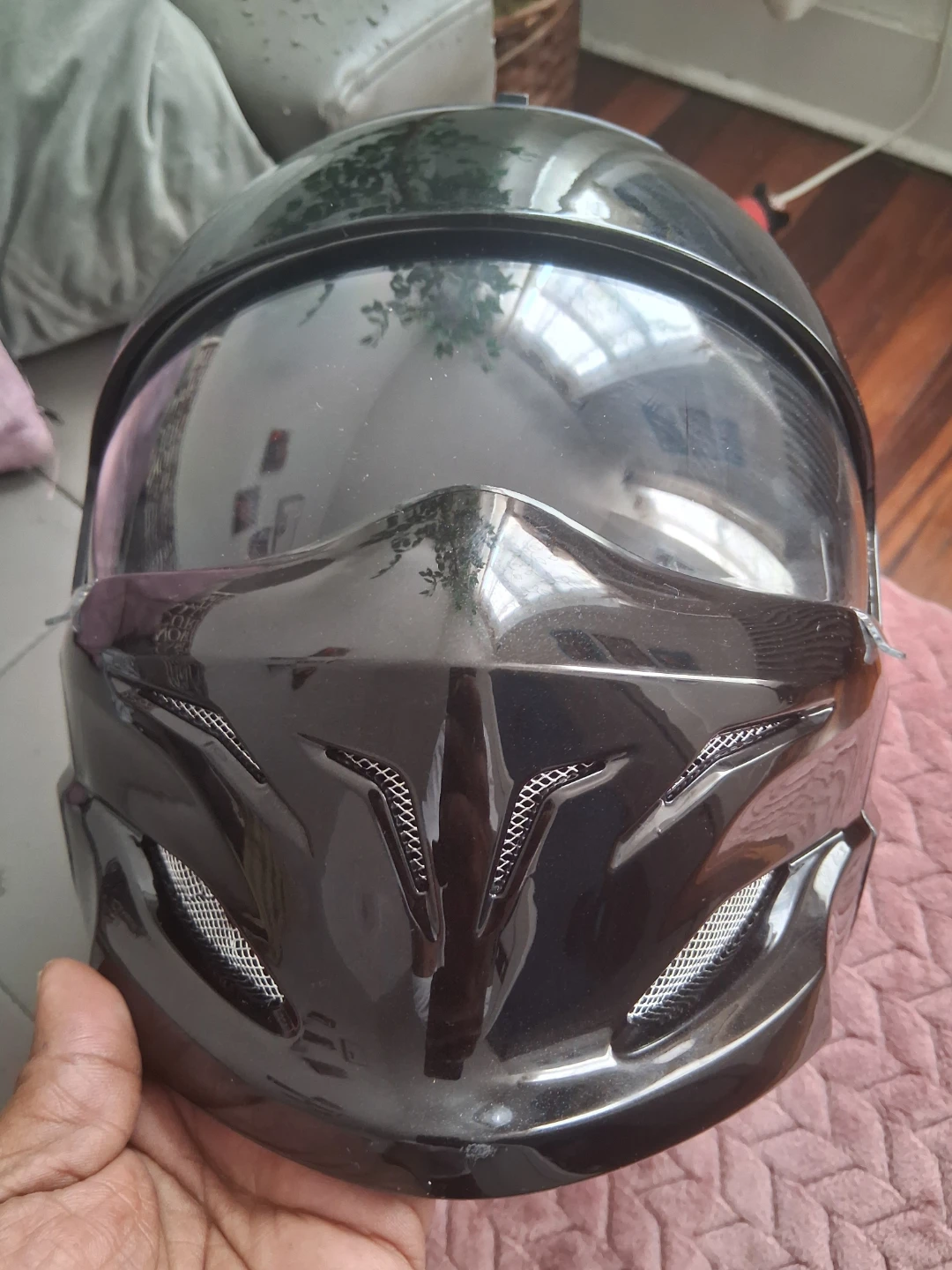 Glossy Black Motorcycle Helmet with Visor