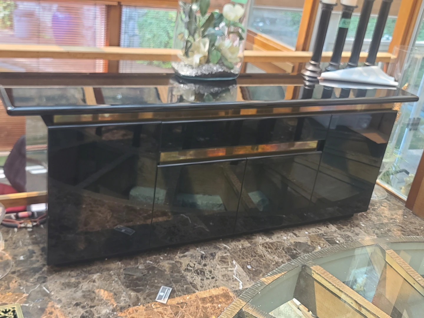 Black Lacquer and Brass Sideboard Buffet