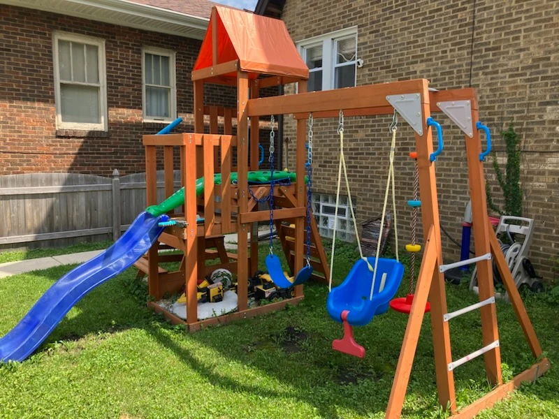 Wooden Playground Swing Set with Slide