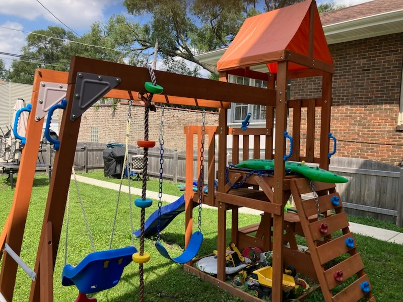 Wooden Playground Swing Set with Slide - photo 2