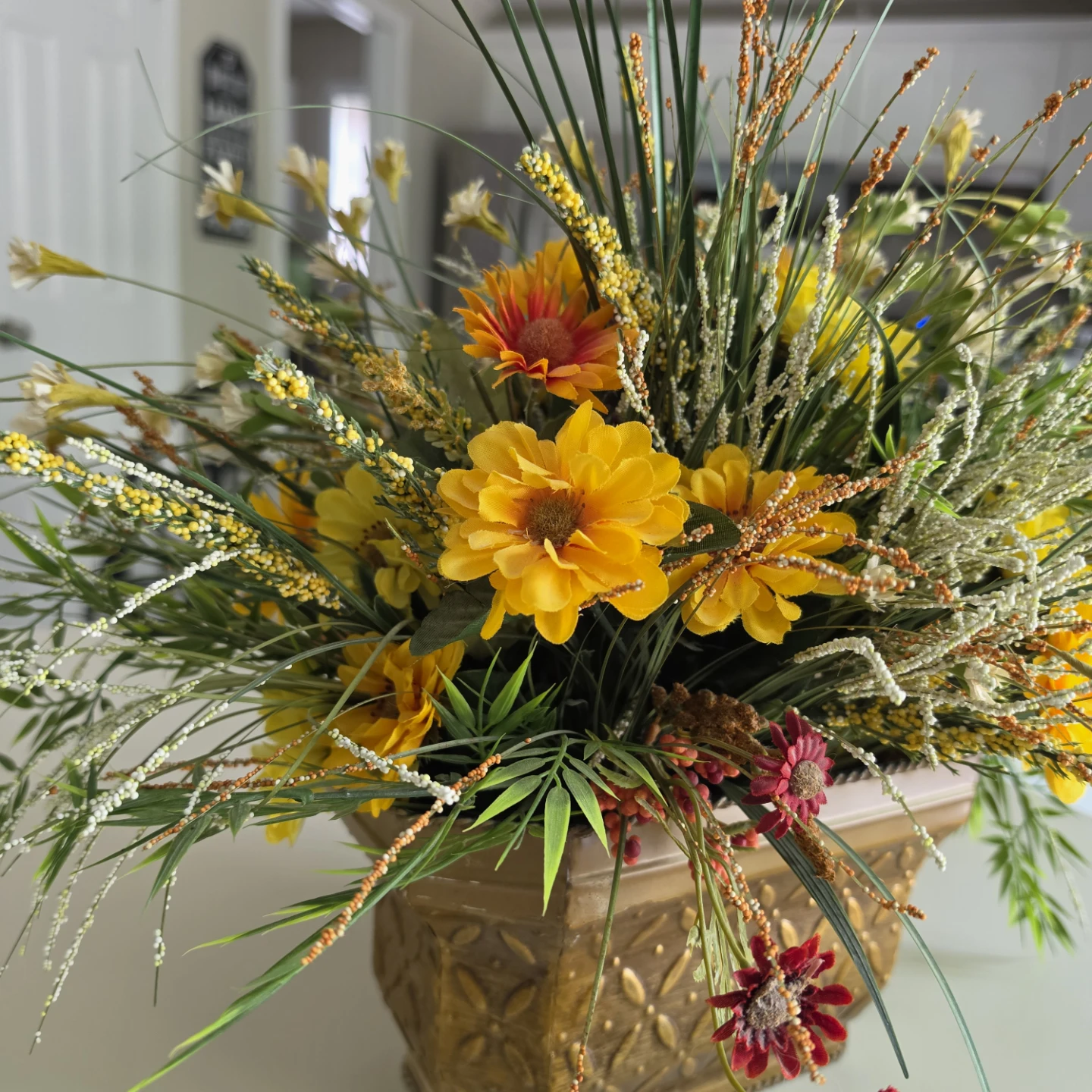 Artificial Floral Arrangement in Gold Vase - photo 3