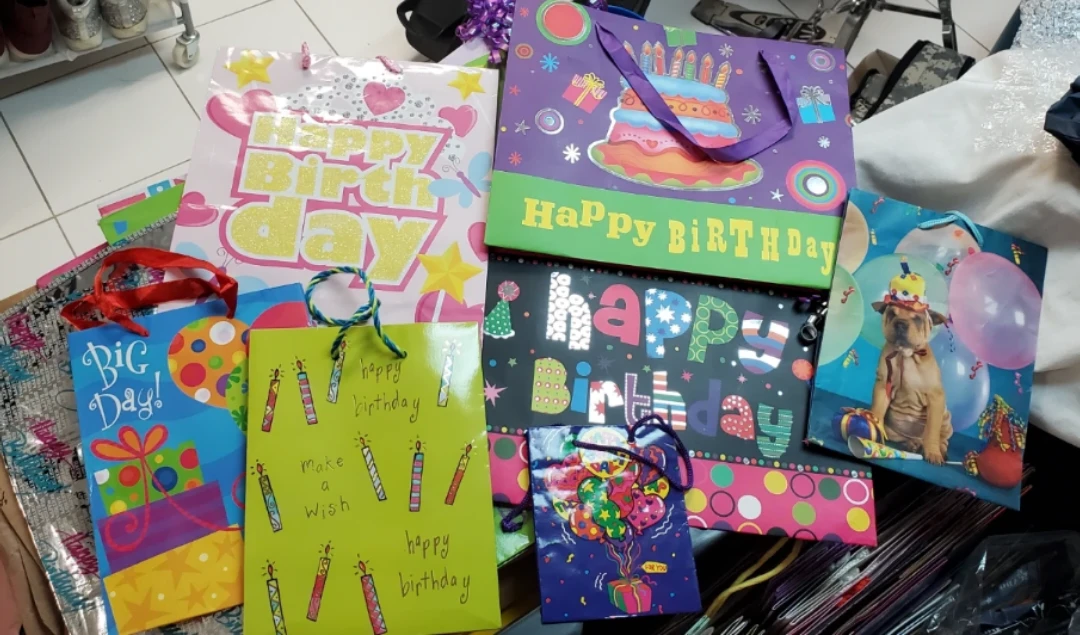 Happy birthday gift bags and paper