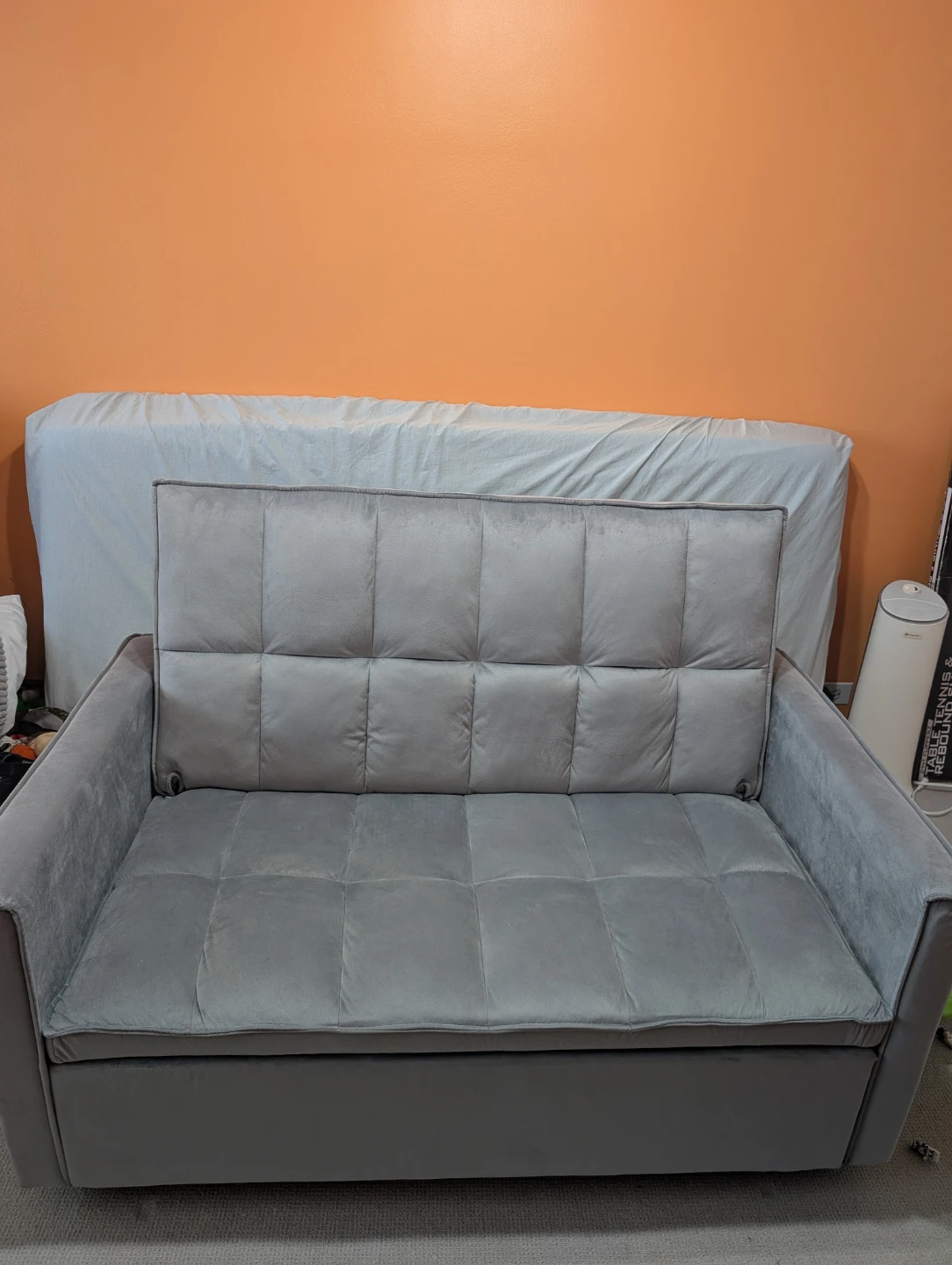 Grey Velvet Futon Sofa Bed - photo 2