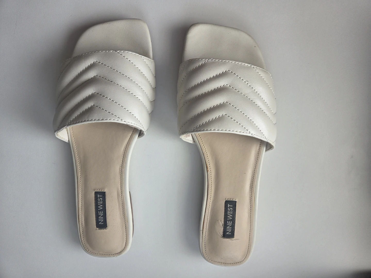 Nine West White Quilted Slide Sandals