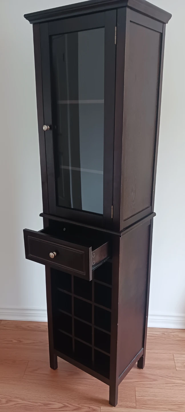 Dark Brown Display Cabinet with Wine Rack - photo 2