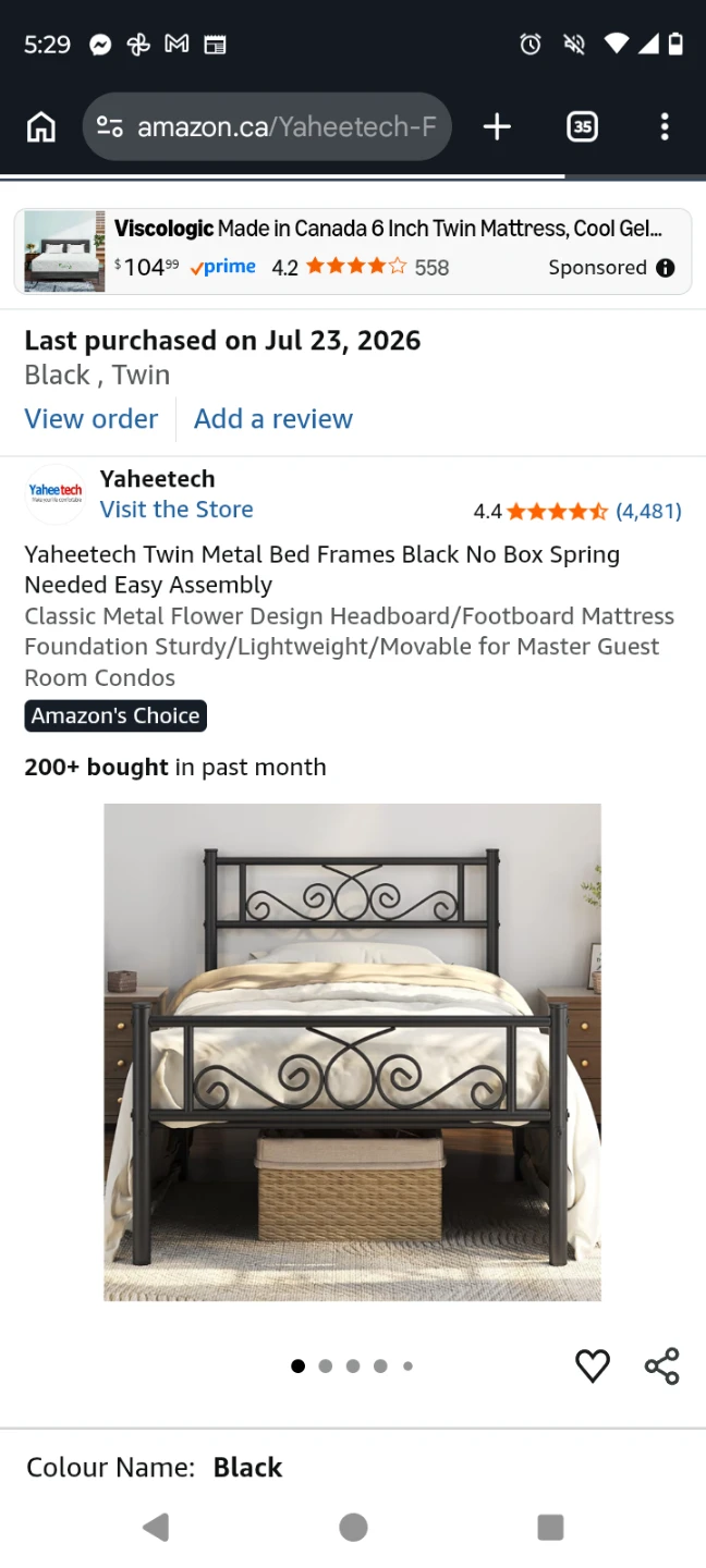 Twin bed with mattress and frame