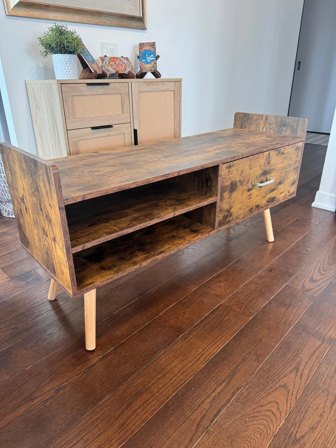 Rustic TV Bench  with Drawer and Shelves - photo 3