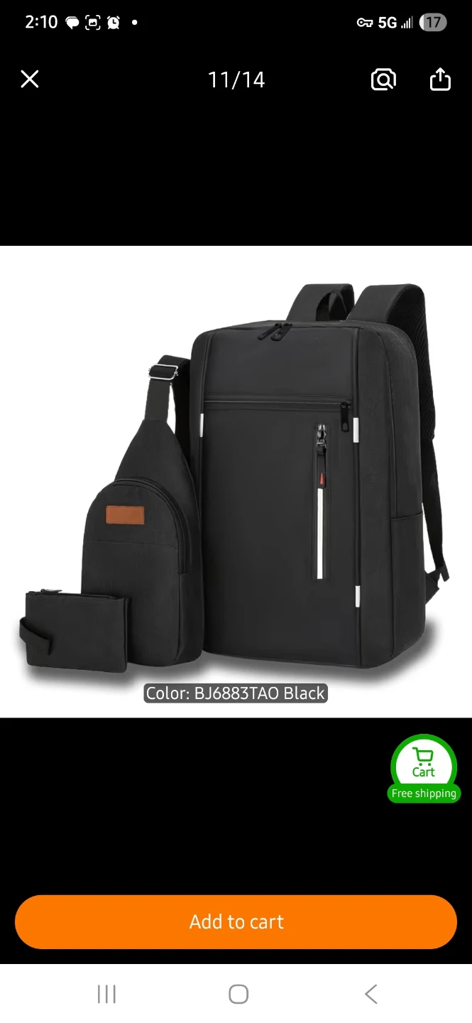 3-Piece Black Backpack Set