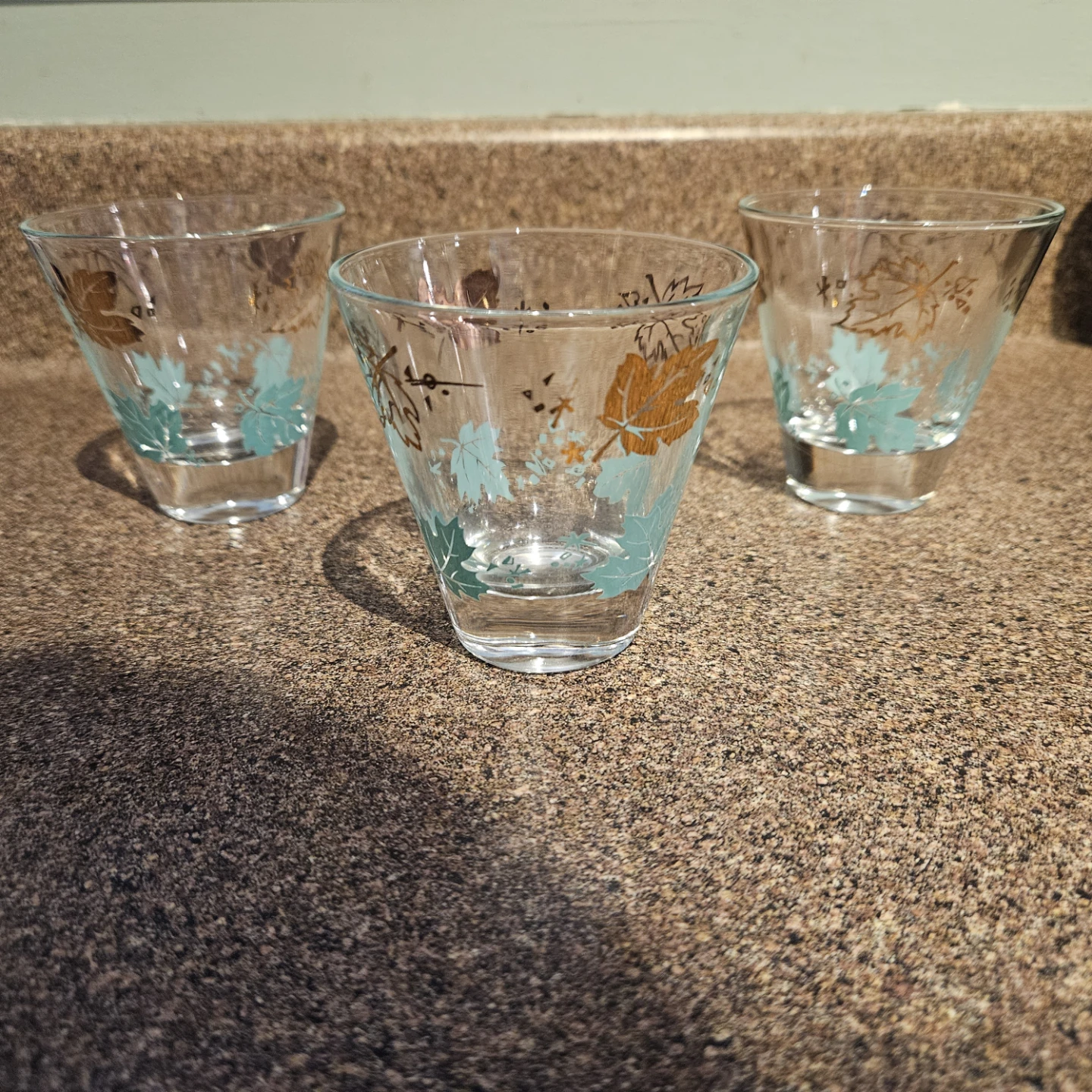 Set of 3 Vintage Leaf Design Glasses