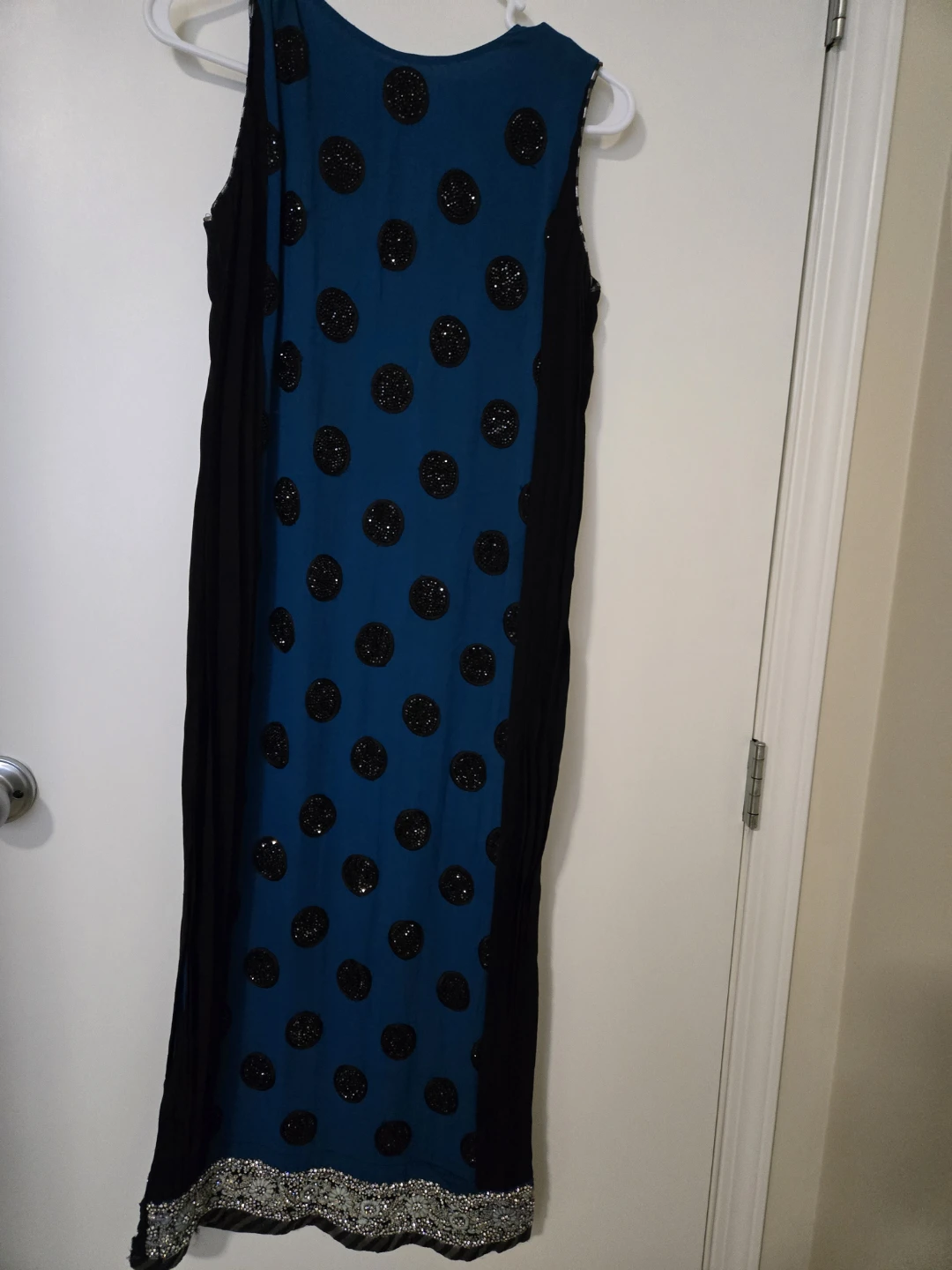 Embellished Teal and Black Sleeveless Dress with Dupatta - photo 3